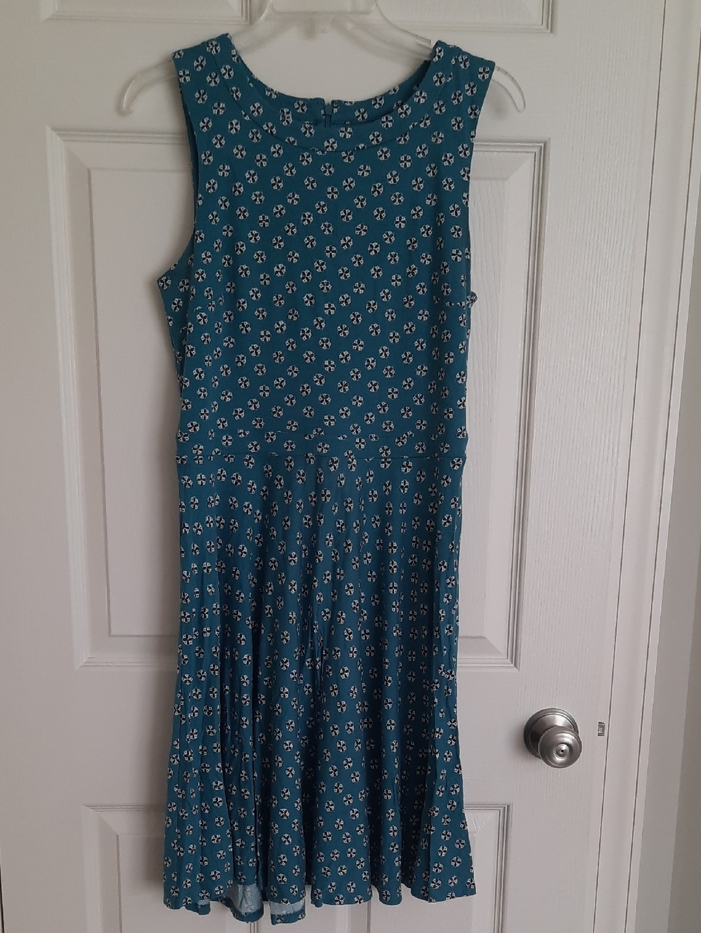 LOFT Teal Midi Dress with Geometric Print